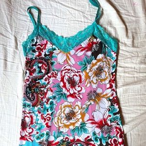 Floral lace trim slip dress